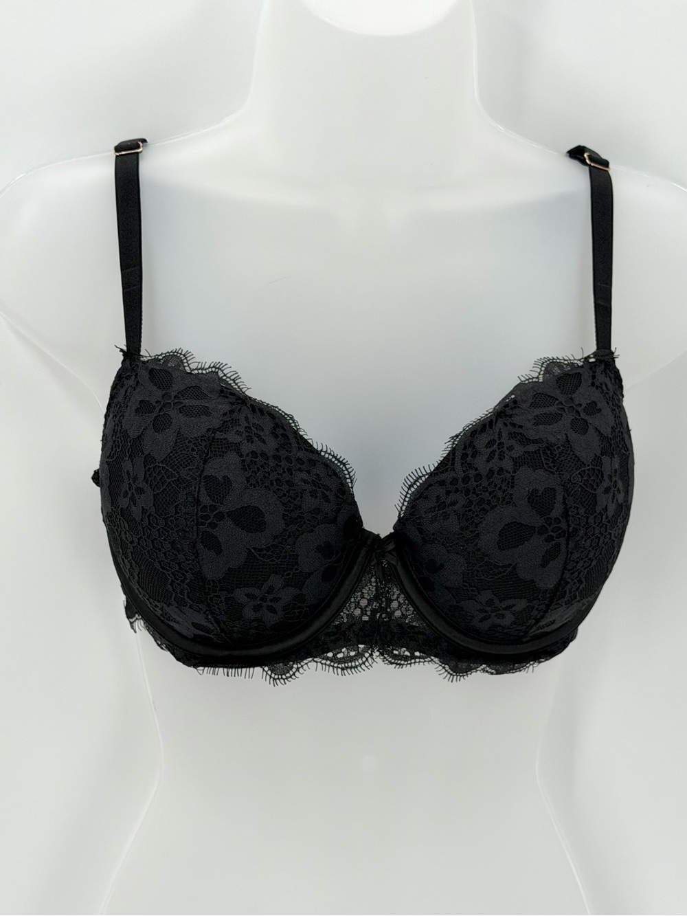 Victoria’s Secret Bra Womens 34D Black Lace Dream Angels Lined Demi Underwire